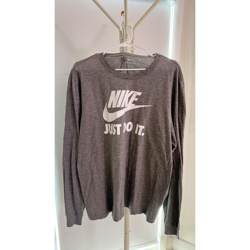 Nike "Just Do It" Long Sleeve T-Shirt Men's XL Heather Gray The Nike Tee